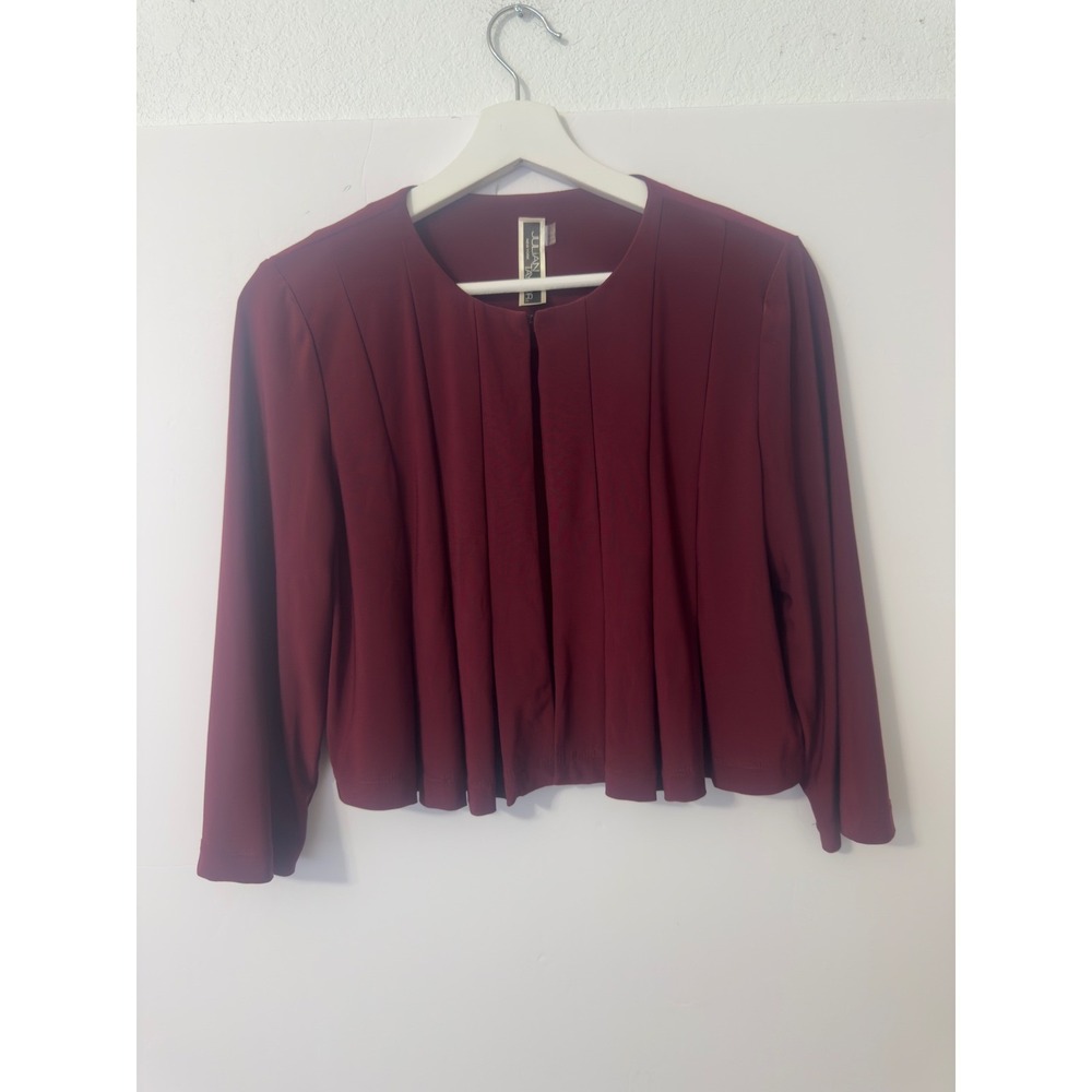 Julian Taylor Bolero Jacket Womens 12 Burgundy Pleated Open Front Formal Office